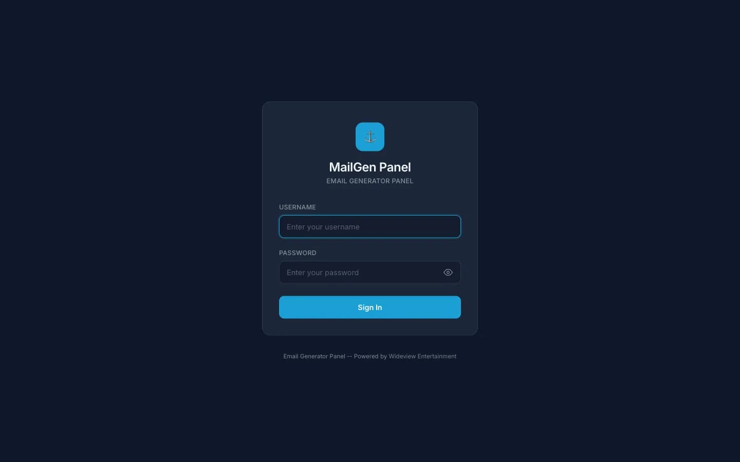 MailGen panel login desktop με centered card