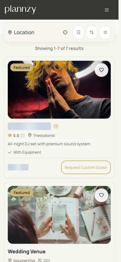Vendor list mobile με featured tags και ratings