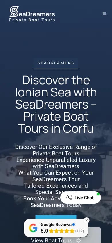 Customer-facing booking site σε mobile, hero με tour overview