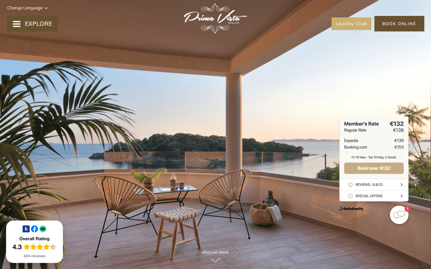 Prima Vista Boutique Hotel - Website Preview